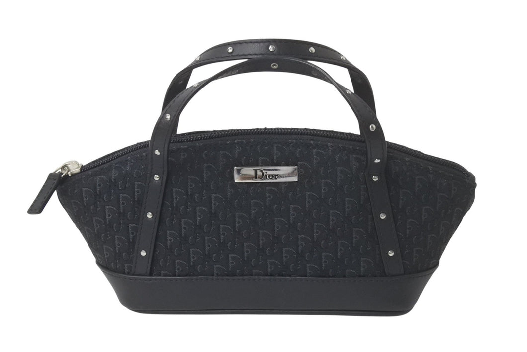 Dior ディオール トロッター ミニハンドバッグ 総柄 ブラック MC0063 コットンキャンバス レザー シルバー金具 中古 4c076402