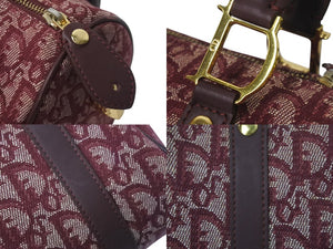 極美品 Christian Dior クリスチャンディオール ミニハンドバッグ ヴィンテージ トロッター柄 キャンバス レザー ボルドー 中古 4c076407
