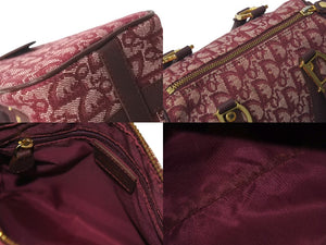 極美品 Christian Dior クリスチャンディオール ミニハンドバッグ ヴィンテージ トロッター柄 キャンバス レザー ボルドー 中古 4c076407
