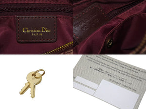 極美品 Christian Dior クリスチャンディオール ミニハンドバッグ ヴィンテージ トロッター柄 キャンバス レザー ボルドー 中古 4c076407