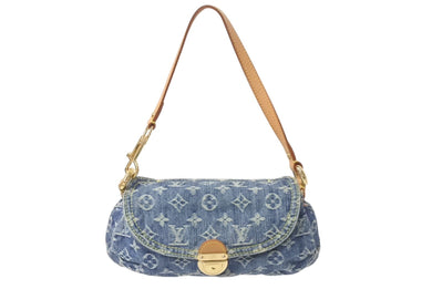 LOUIS VUITTON ルイヴィトン モノグラムデニム ミニプリーティ PM ハンドバッグ M95020 レザー ブルー 美品 中古 4c076414