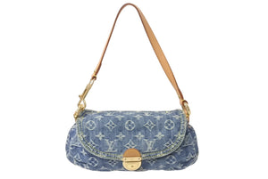 LOUIS VUITTON ルイヴィトン モノグラムデニム ミニプリーティ PM ハンドバッグ M95020 レザー ブルー 美品 中古 4c076414