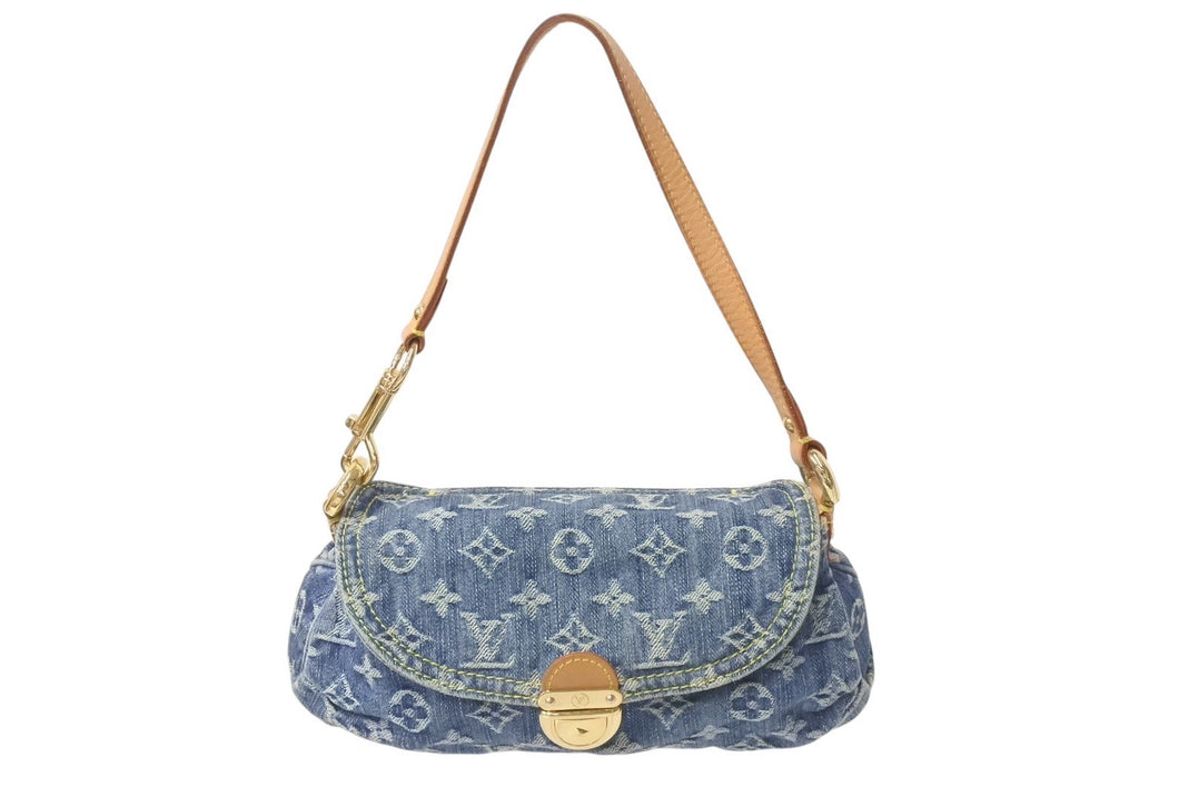 LOUIS VUITTON ルイヴィトン モノグラムデニム ミニプリーティ PM ハンドバッグ M95020 レザー ブルー 美品 中古 4c076414