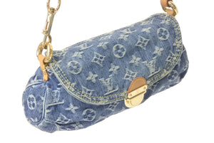 LOUIS VUITTON ルイヴィトン モノグラムデニム ミニプリーティ PM ハンドバッグ M95020 レザー ブルー 美品 中古 4c076414
