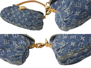 LOUIS VUITTON ルイヴィトン モノグラムデニム ミニプリーティ PM ハンドバッグ M95020 レザー ブルー 美品 中古 4c076414