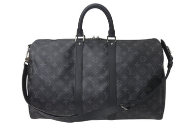 極美品 LOUIS VUITTON ルイヴィトン エクリプス キーポル バンドリエール45 ボストンバッグ M40569 シルバー金具 ブラック 中古 4c076419