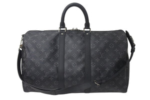 極美品 LOUIS VUITTON ルイヴィトン エクリプス キーポル バンドリエール45 ボストンバッグ M40569 シルバー金具 ブラック 中古 4c076419