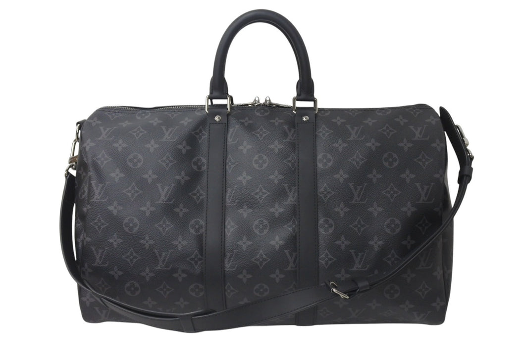 極美品 LOUIS VUITTON ルイヴィトン エクリプス キーポル バンドリエール45 ボストンバッグ M40569 シルバー金具 ブラック 中古 4c076419