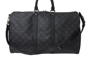 極美品 LOUIS VUITTON ルイヴィトン エクリプス キーポル バンドリエール45 ボストンバッグ M40569 シルバー金具 ブラック 中古 4c076419