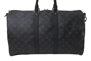 極美品 LOUIS VUITTON ルイヴィトン エクリプス キーポル バンドリエール45 ボストンバッグ M40569 シルバー金具 ブラック 中古 4c076419