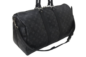 極美品 LOUIS VUITTON ルイヴィトン エクリプス キーポル バンドリエール45 ボストンバッグ M40569 シルバー金具 ブラック 中古 4c076419