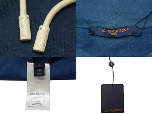 極美品 LOUIS VUITTON ルイヴィトン 23AW シグネチャー ロゴ パーカー ブルー コットン 刺繍 フーディ― RM232Q 1HN HNY56W サイズ5L 中古 4c076446