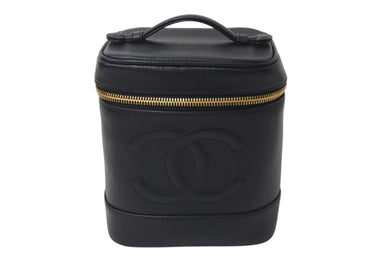極美品 CHANEL シャネル バニティ ハンドバッグ ブラック キャビアスキン 6番台 ココマーク ロゴ 小物入れ ゴールド金具 中古 4c076448