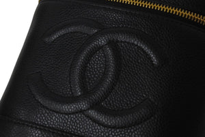 極美品 CHANEL シャネル バニティ ハンドバッグ ブラック キャビアスキン 6番台 ココマーク ロゴ 小物入れ ゴールド金具 中古 4c076448