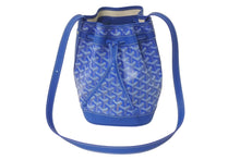 Load image into Gallery viewer, 新品未使用 GOYARD ゴヤール プティ フロ バケットバッグ ショルダーバッグ ブルー ゴヤールディンキャンバス レザー 中古 4c076474