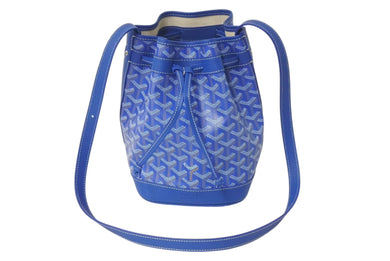 新品未使用 GOYARD ゴヤール プティ フロ バケットバッグ ショルダーバッグ ブルー ゴヤールディンキャンバス レザー 中古 4c076474