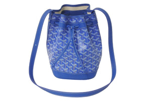 新品未使用 GOYARD ゴヤール プティ フロ バケットバッグ ショルダーバッグ ブルー ゴヤールディンキャンバス レザー 中古 4c076474