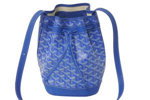 新品未使用 GOYARD ゴヤール プティ フロ バケットバッグ ショルダーバッグ ブルー ゴヤールディンキャンバス レザー 中古 4c076474