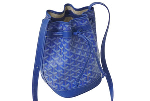 新品未使用 GOYARD ゴヤール プティ フロ バケットバッグ ショルダーバッグ ブルー ゴヤールディンキャンバス レザー 中古 4c076474