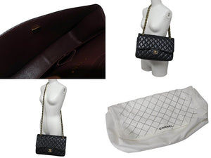 極美品 CHANEL シャネル デカマトラッセ30 Wフラップ Wチェーン ショルダーバッグ ランダム番台 キャビアスキン ブラック ゴールド金具 中古 4c076476