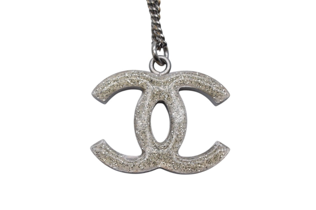 CHANEL シャネル ココマーク ネックレス 重量約9.5g 全長約44cm 10A刻印 ラインストーン レジン シルバー 美品 中古 4c076477