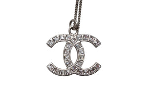 CHANEL シャネル ココマーク ネックレス 重量約5.7g 全長約42cm メタル ラインストーン シルバー 刻印不鮮明 美品 中古 4c076485