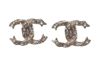 極美品 CHANEL シャネル ココマーク ピアス 重量約2.4g F19V刻印 ラインストーン メタル ゴールド 両耳用 中古 4c076479