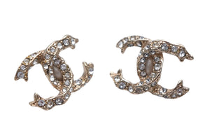 極美品 CHANEL シャネル ココマーク ピアス 重量約2.4g F19V刻印 ラインストーン メタル ゴールド 両耳用 中古 4c076479