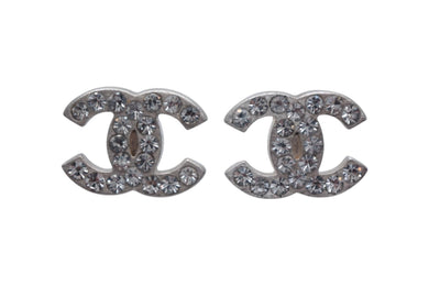極美品 CHANEL シャネル ココマーク ピアス 両耳用 重量約2.7g 06C刻印 メタル ラインストーン シルバー クリア 中古 4c076489