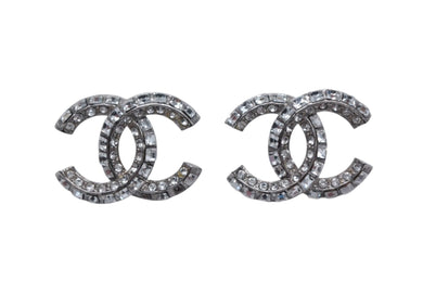 CHANEL シャネル ココマーク ピアス 両耳用 重量約3.2g P19P刻印 メタル ラインストーン シルバー クリア 良品 中古 4c076487