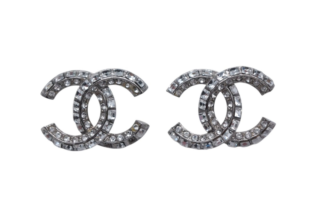 CHANEL シャネル ココマーク ピアス 両耳用 重量約3.2g P19P刻印 メタル ラインストーン シルバー クリア 良品 中古 4c076487