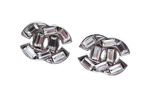 CHANEL シャネル ココマーク ピアス 両耳用 重量約4.5g 01P刻印 メタル ラインストーン シルバー クリア 美品 中古 4c076481