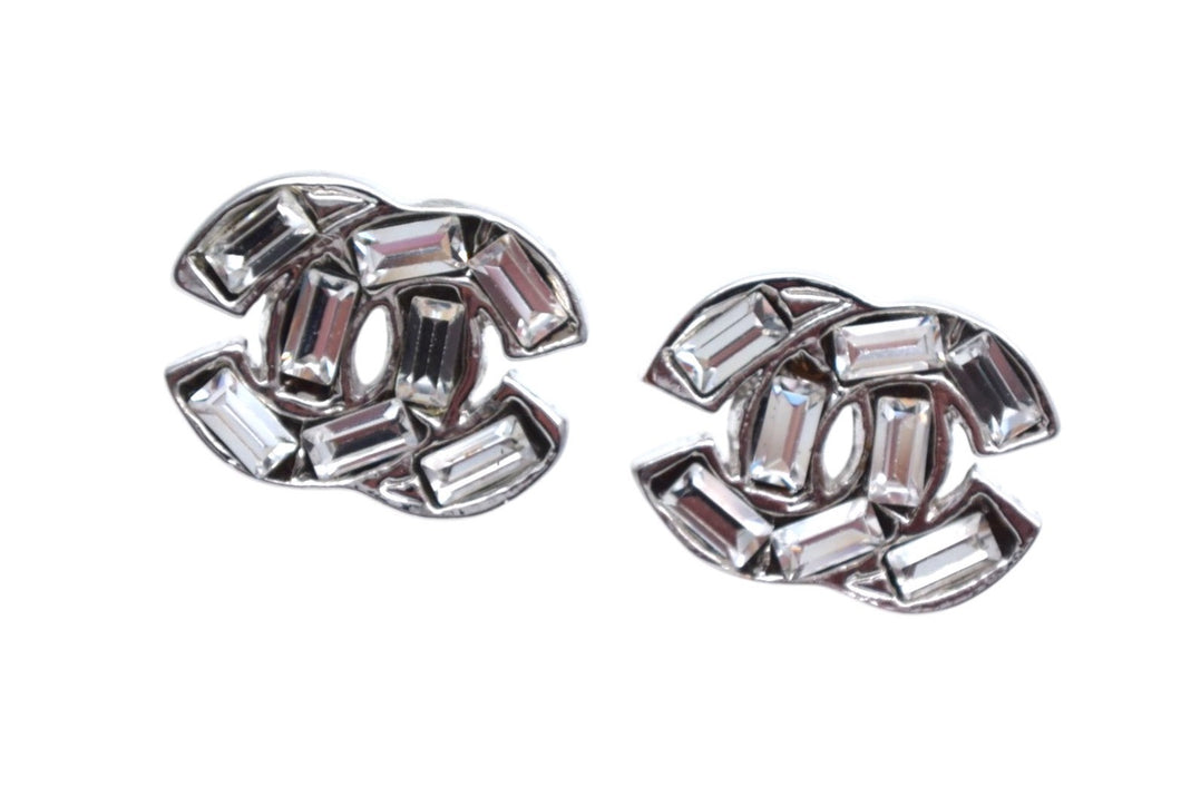 CHANEL シャネル ココマーク ピアス 両耳用 重量約4.5g 01P刻印 メタル ラインストーン シルバー クリア 美品 中古 4c076481