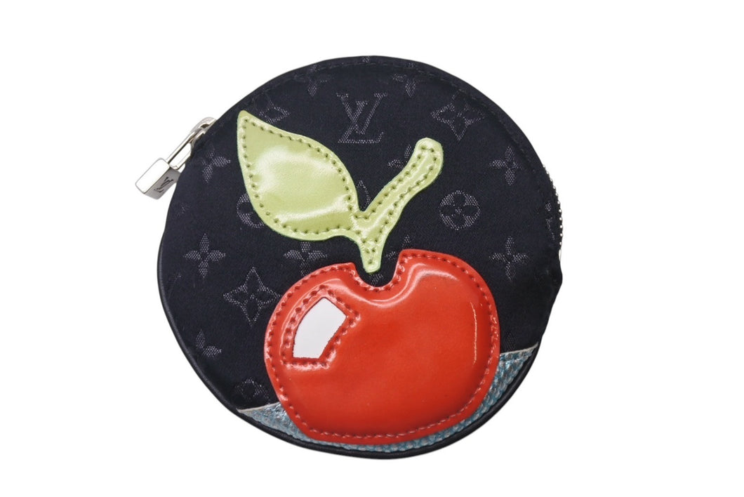 LOUIS VUITTON ルイヴィトン モノグラムサテン コントドゥフェ コインケース M92272 ブラック リンゴ 財布 小物 美品 中古 4c076540