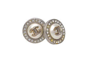 CHANEL シャネル ラウンド ココマーク パール ラインストーン ピアス シルバー メタル ロゴ 4g A18P アクセサリー ジュエリー 小物 美品 中古 4c076563
