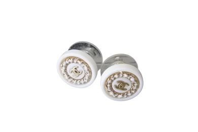 CHANEL シャネル ラウンド ココマーク チェーン ピアス ホワイト ゴールド ロゴ 2g アクセサリー ジュエリー 小物 美品 中古 4c076564