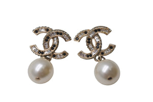 CHANEL シャネル ココマーク ピアス ぶら下がり アクセサリー A16V GP ラインストーン パール ゴールド 5.4g 美品 中古 4c076562