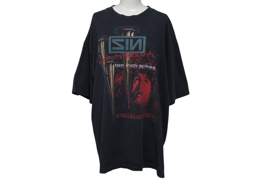VINTAGE ヴィンテージ 90's SIN Ten Inch Spikes ナインインチネイルズサンプリング Tシャツ サイズXL ブラック 古着 美品 中古 4c075767 