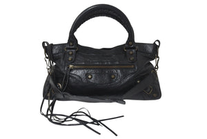 BALENCIAGA バレンシアガ シティ 2WAYハンドバッグ ワンショルダーバッグ 103208 ブラック レザー アンティークゴールド 美品 中古 4c076640