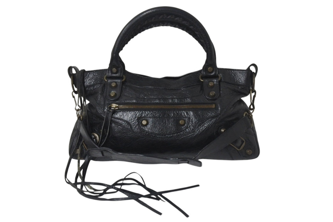 BALENCIAGA バレンシアガ シティ 2WAYハンドバッグ ワンショルダーバッグ 103208 ブラック レザー アンティークゴールド 美品 中古 4c076640