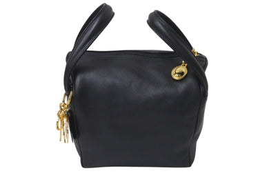 CHRISTIAN DIOR クリスチャンディオール ハンドバッグ ロゴ チャーム イタリア製 レザー ブラック ゴールド金具 美品 中古 4c076641