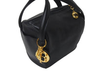 Load image into Gallery viewer, CHRISTIAN DIOR クリスチャンディオール ハンドバッグ ロゴ チャーム イタリア製 レザー ブラック ゴールド金具 美品 中古 4c076641