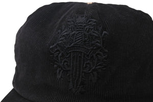 CHROME HEARTS クロムハーツ ヴァインダガー刺繍 クロスボール付き コーデュロイ トラッカー キャップ ブラック 美品 中古 4c076689