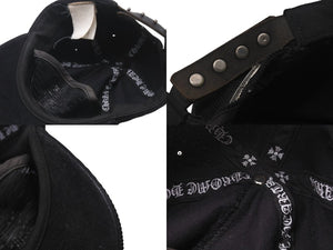 CHROME HEARTS クロムハーツ ヴァインダガー刺繍 クロスボール付き コーデュロイ トラッカー キャップ ブラック 美品 中古 4c076689