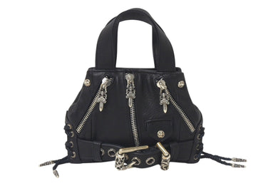 新品未使用 CHROME HEARTS クロムハーツ JJ DEAN MINI JJディーン ミニ ハンドバッグ ライダース ブラック レザー シルバ−925 中古 4c076709