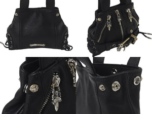 新品未使用 CHROME HEARTS クロムハーツ JJ DEAN MINI JJディーン ミニ ハンドバッグ ライダース ブラック レザー シルバ−925 中古 4c076709