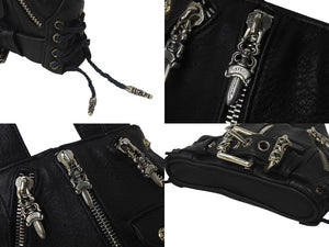新品未使用 CHROME HEARTS クロムハーツ JJ DEAN MINI JJディーン ミニ ハンドバッグ ライダース ブラック レザー シルバ−925 中古 4c076709