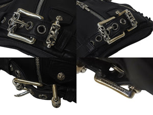 新品未使用 CHROME HEARTS クロムハーツ JJ DEAN MINI JJディーン ミニ ハンドバッグ ライダース ブラック レザー シルバ−925 中古 4c076709