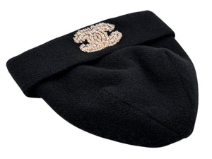 極美品 CHANEL シャネル SS23 CC Logo Beanie CCロゴ ビーニー AA8603 カシミヤ ココマーク ブラック ジェニー着用モデル 中古 4b007698
