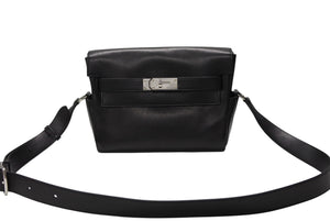 HERMES エルメス ショルダーバッグ ケリーメッセンジャーバッグ エバーグレイン ブラック シルバー金具 W刻印 美品 中古 4b007805